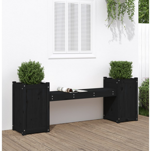 Black Solid Pine Planter Bench 180x36x63 cm 