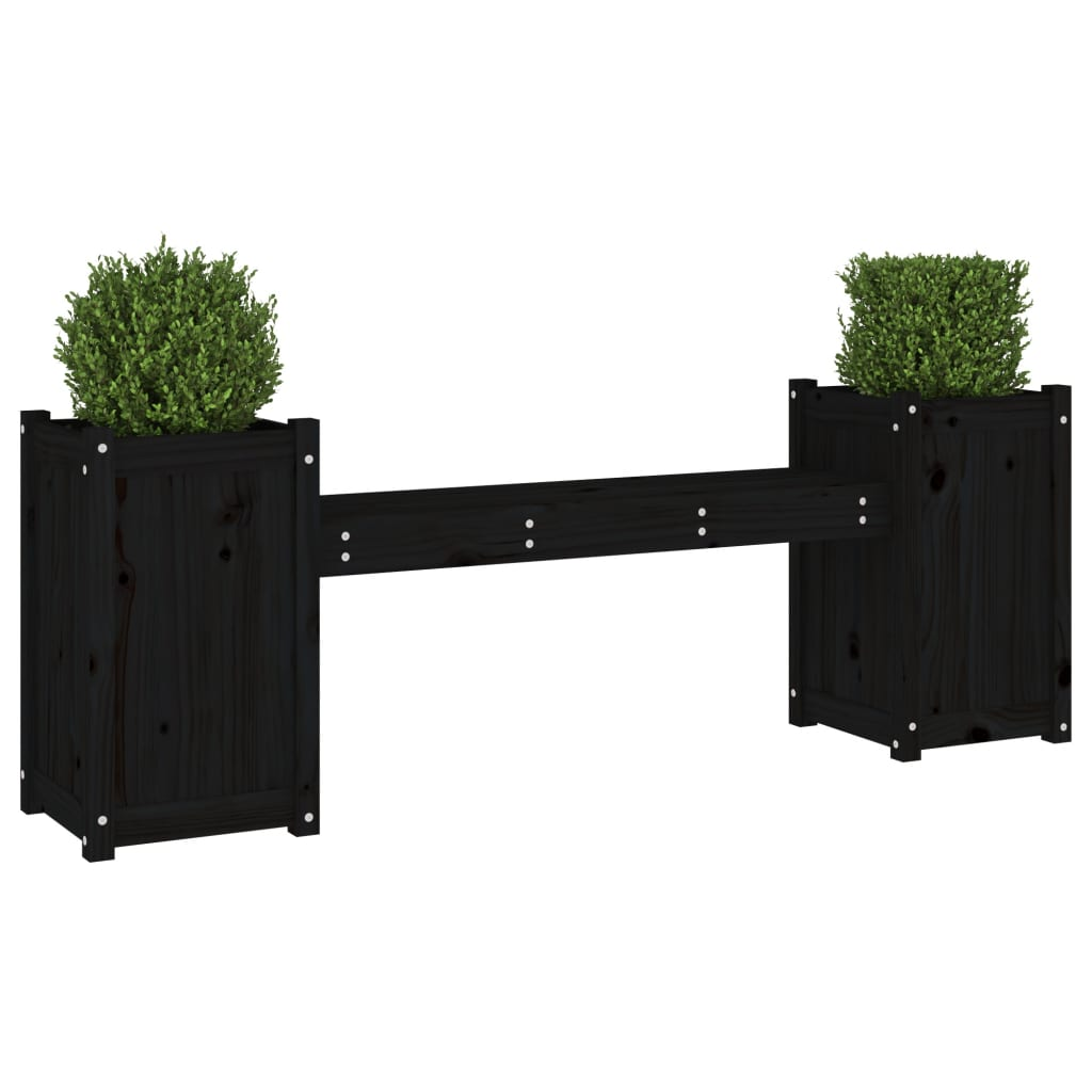 Black Solid Pine Planter Bench 180x36x63 cm 