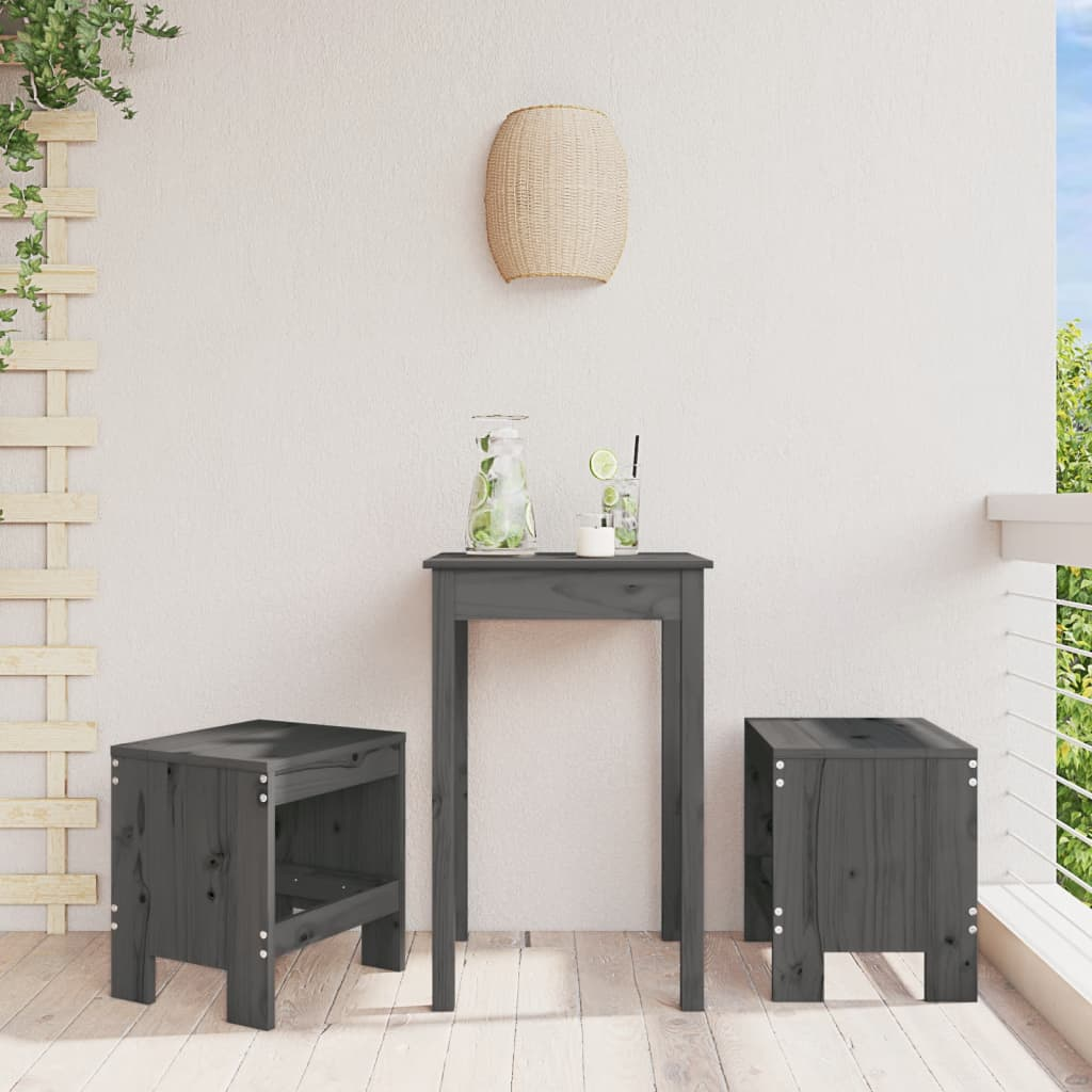 2 pcs Grey Solid Pine Garden Stools 40x36x45 cmc