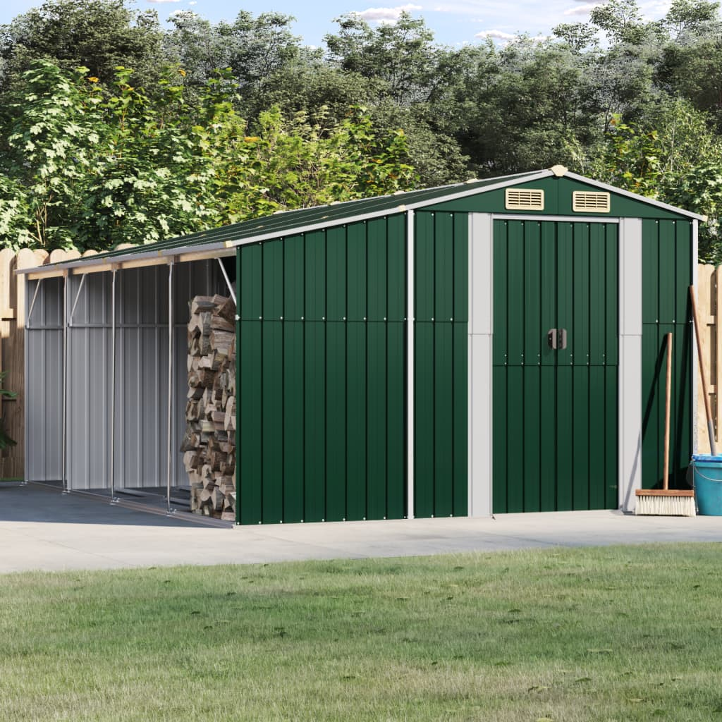 Galvanised Steel Garden Shed Green 277x365.5x179 cm