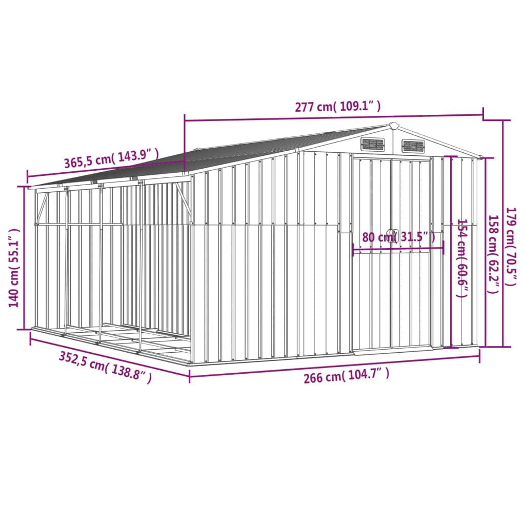 Galvanised Steel Garden Shed Green 277x365.5x179 cm