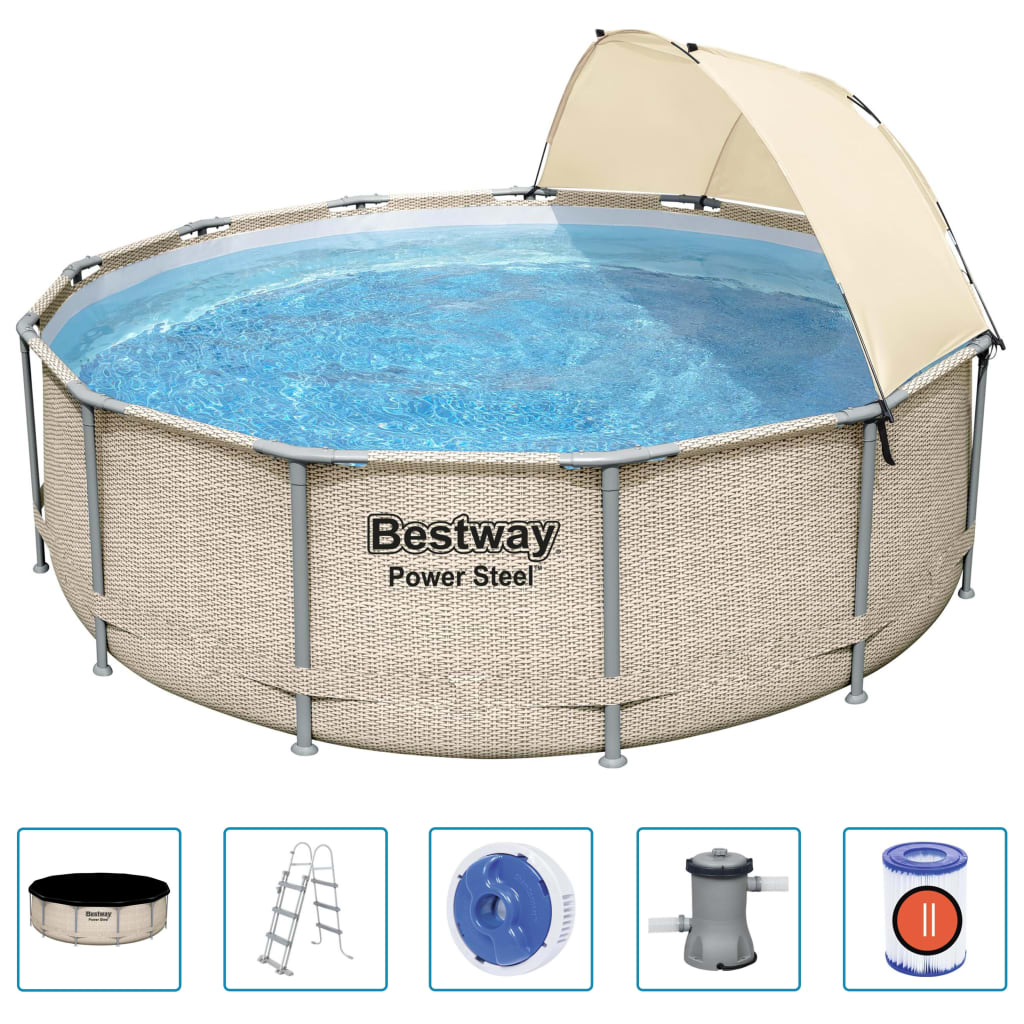 Bestway Power Steel Swimming Pool Set with Canopy 396x107 cm