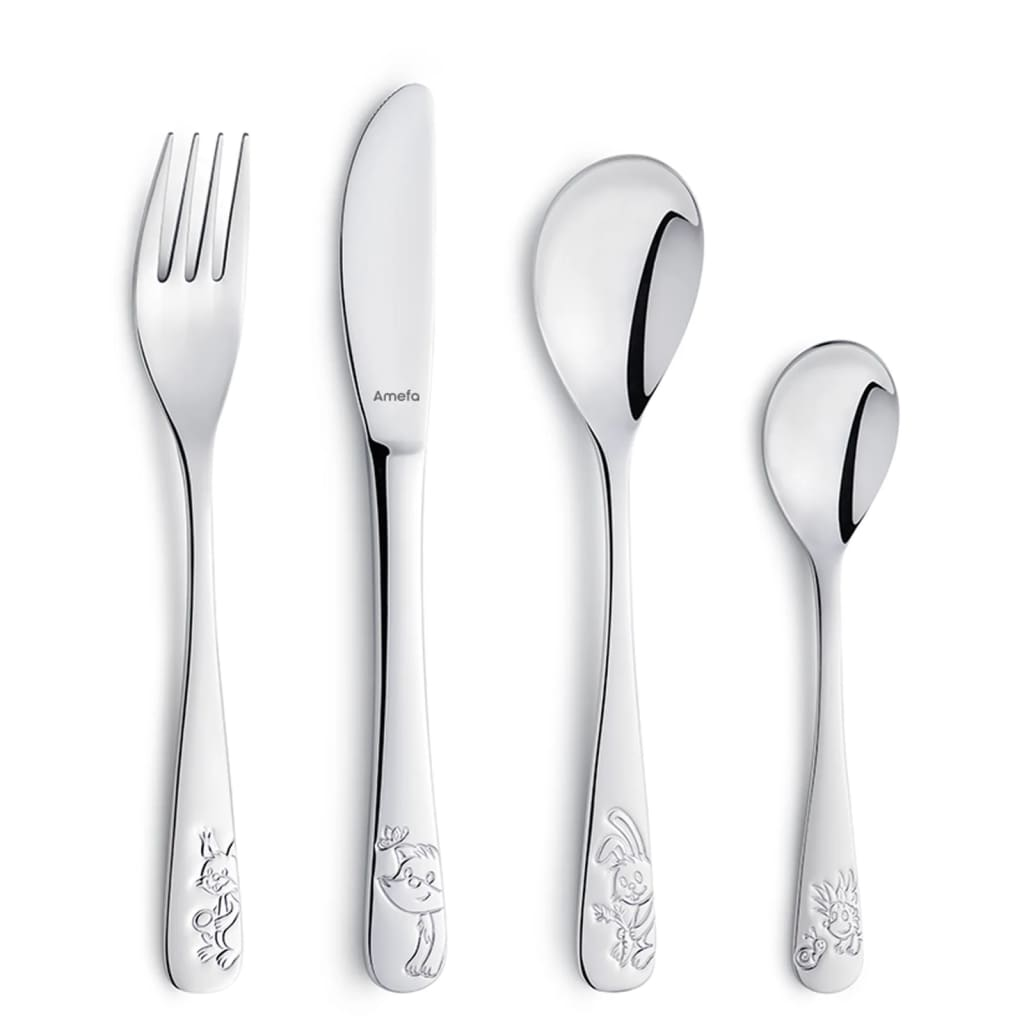 4-Piece Children Cutlery Set Forest friends High-gloss Silver