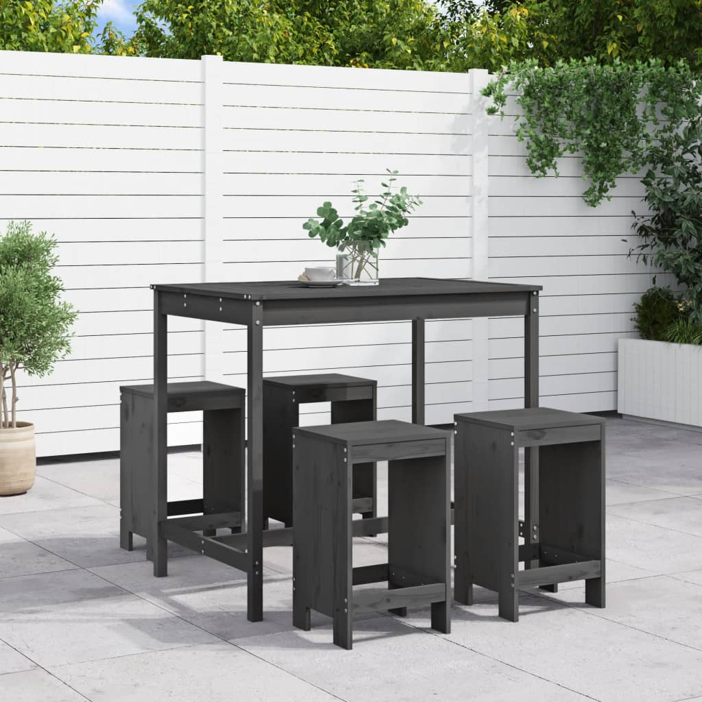  5 Piece Grey Solid Pine Garden Bar Set