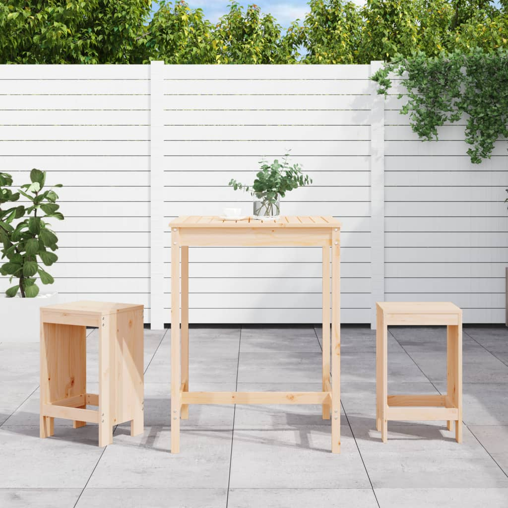 3 Piece Solid Pine Wood Garden Bar Set