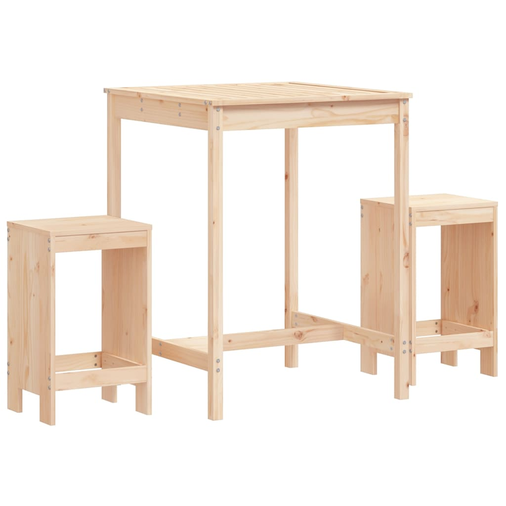 3 Piece Solid Pine Wood Garden Bar Set