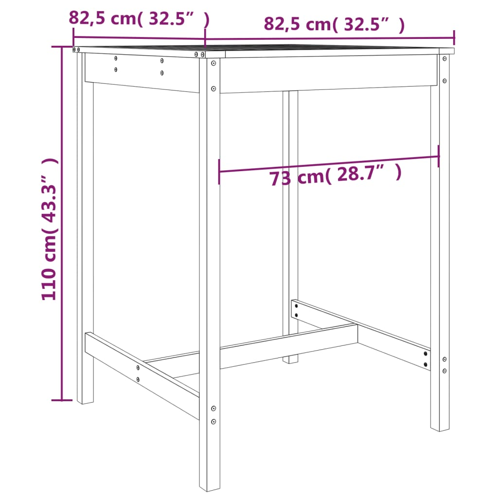 3 Piece Solid Pine Wood Garden Bar Set