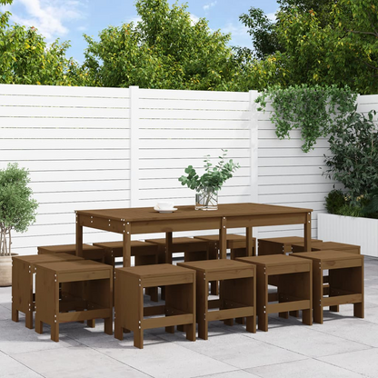 13 Piece Honey Brown Solid Pine Garden Dining Set