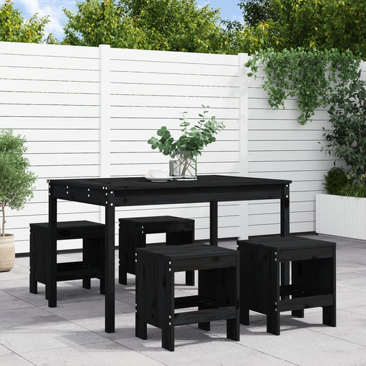 5 Piece Black Solid Pine Garden Dining Set