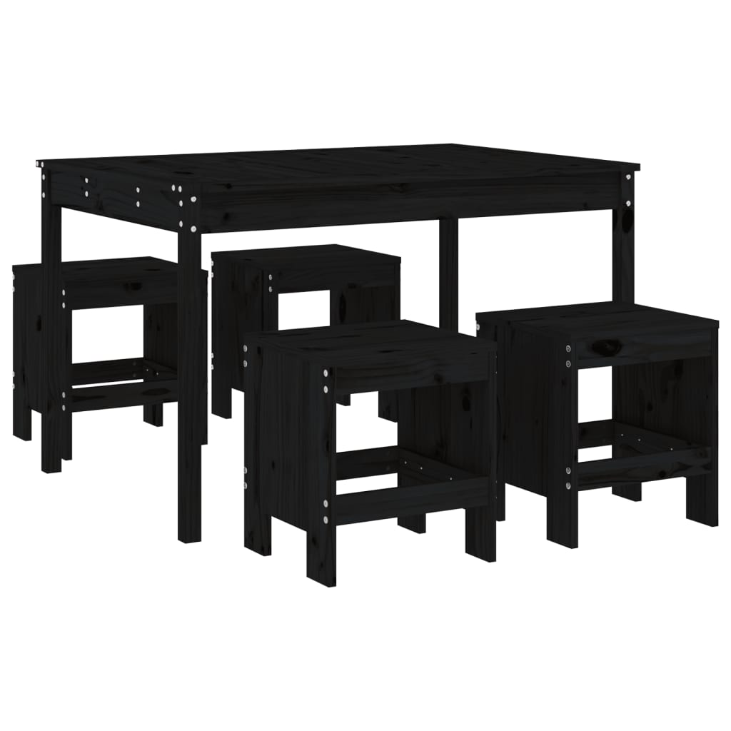 5 Piece Black Solid Pine Garden Dining Set