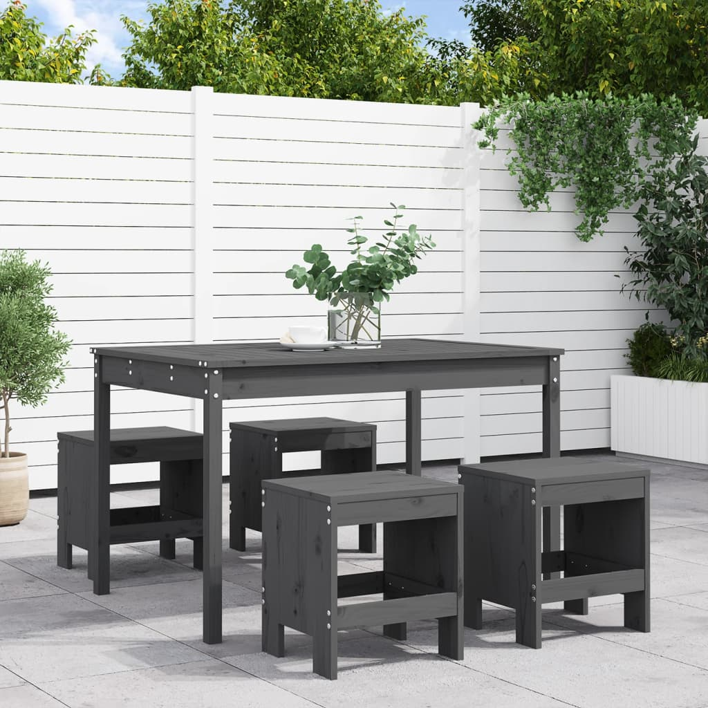  5 Piece Grey Solid Pine Garden Dining Set