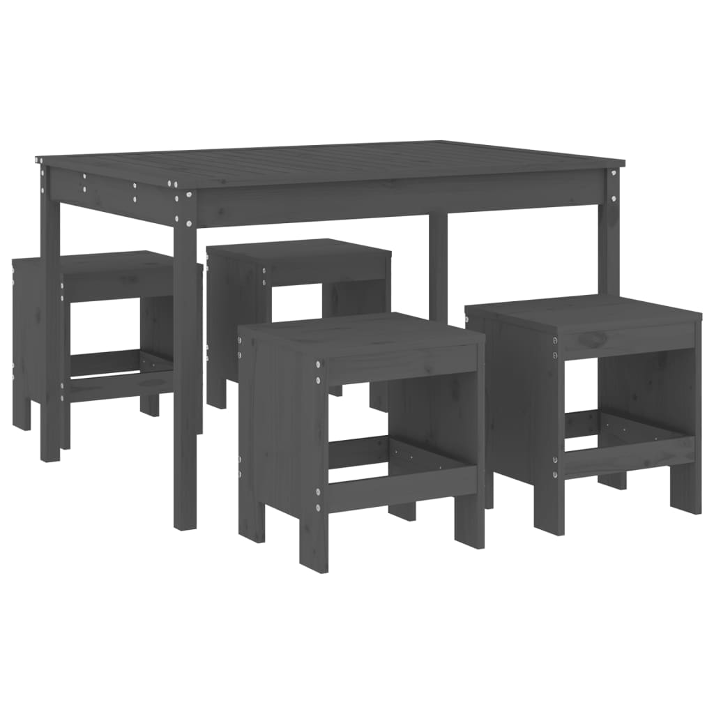  5 Piece Grey Solid Pine Garden Dining Set