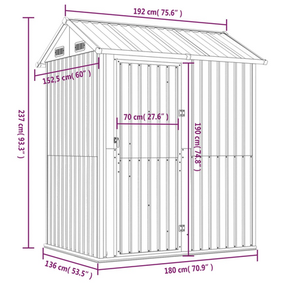 Garden Shed Light Grey 192x152.5x237 cm