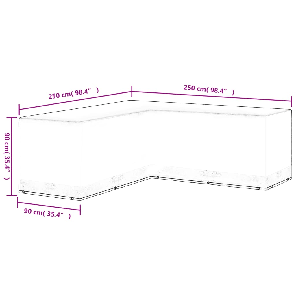 L-Shaped Garden Furniture Cover 250x90x90 cm