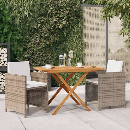  3 Piece Beige Garden Dining Set with Cushions