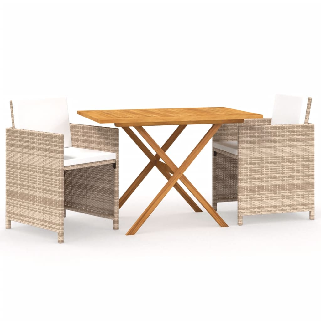  3 Piece Beige Garden Dining Set with Cushions