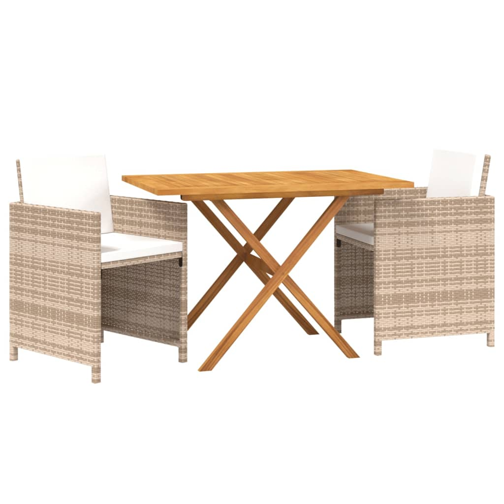  3 Piece Beige Garden Dining Set with Cushions