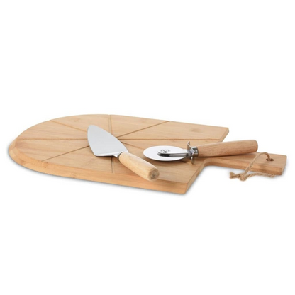  3 Piece Bamboo Pizza Cutting Set | Jscapes Home and Garden