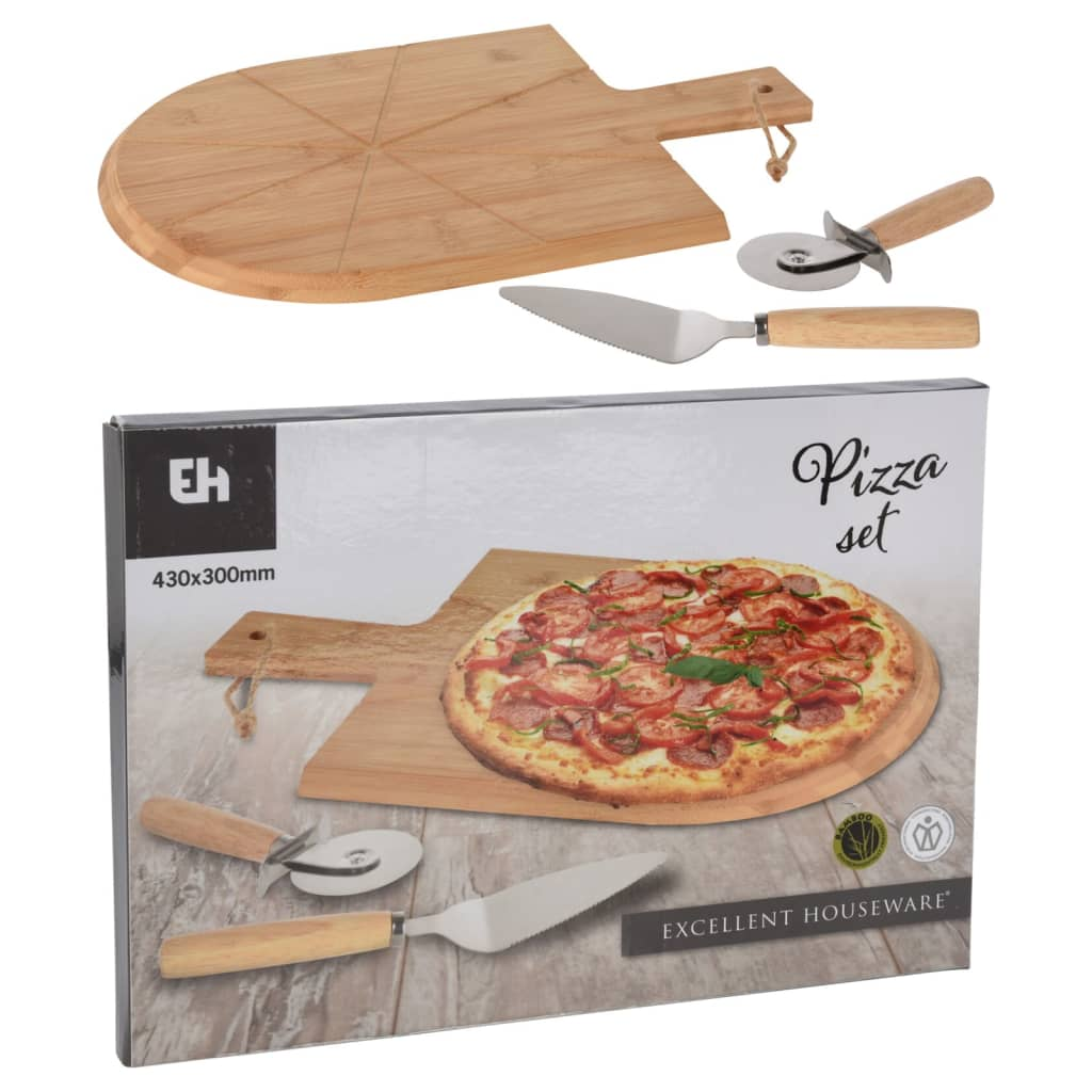  3 Piece Bamboo Pizza Cutting Set | Jscapes Home and Garden