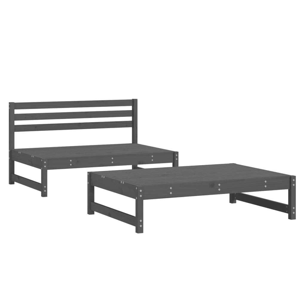 2 Piece Grey Solid Pine Wood Garden Lounge Set