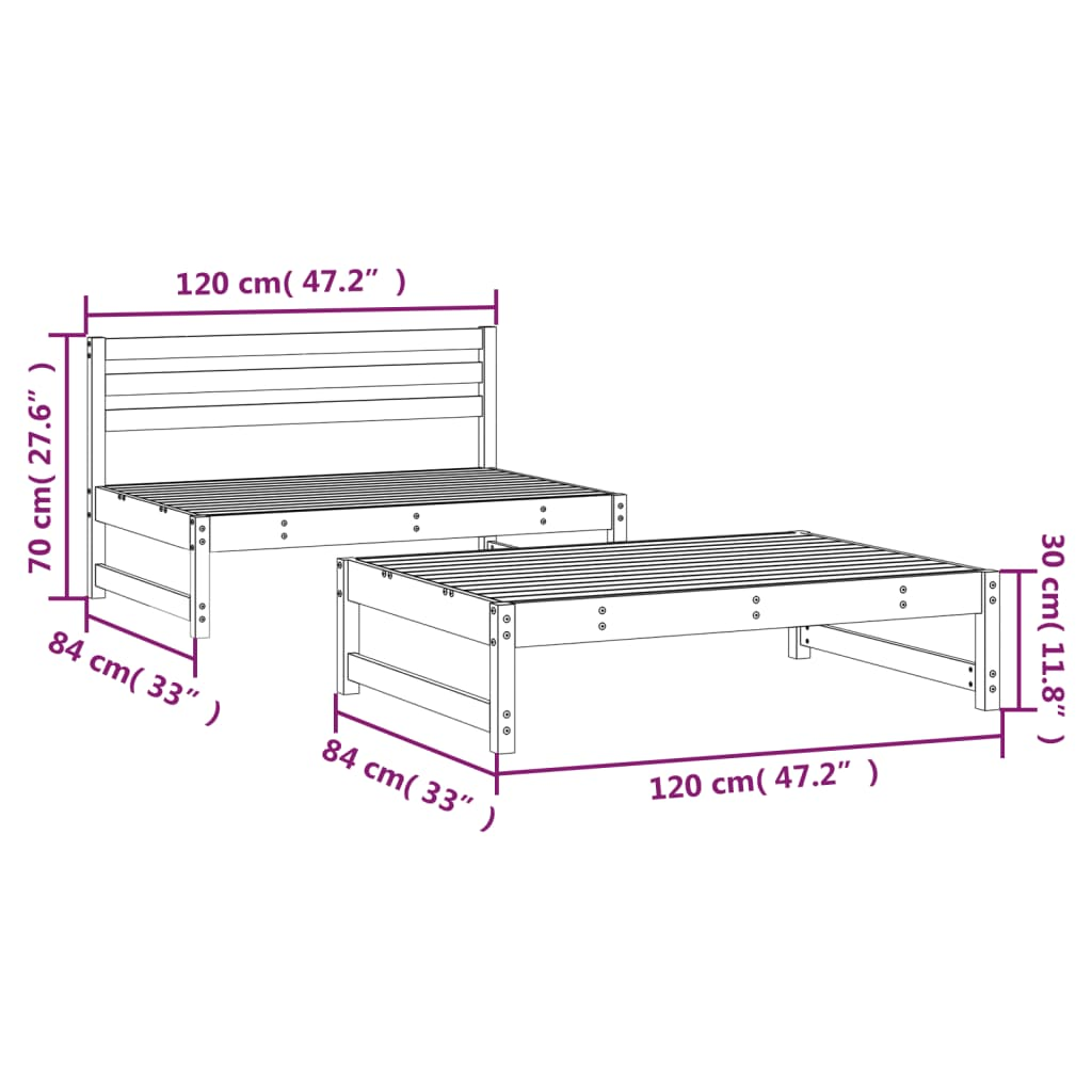 2 Piece Grey Solid Pine Wood Garden Lounge Set