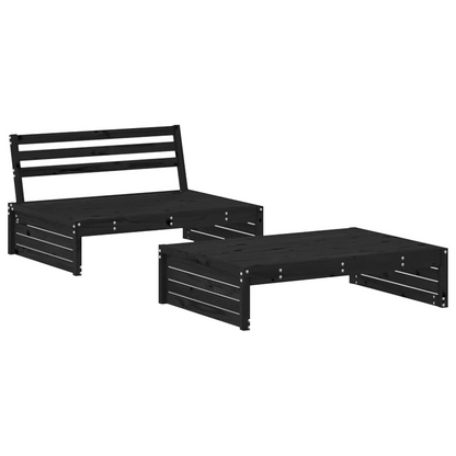  2 Piece Black Solid Pine Garden Lounge Set 