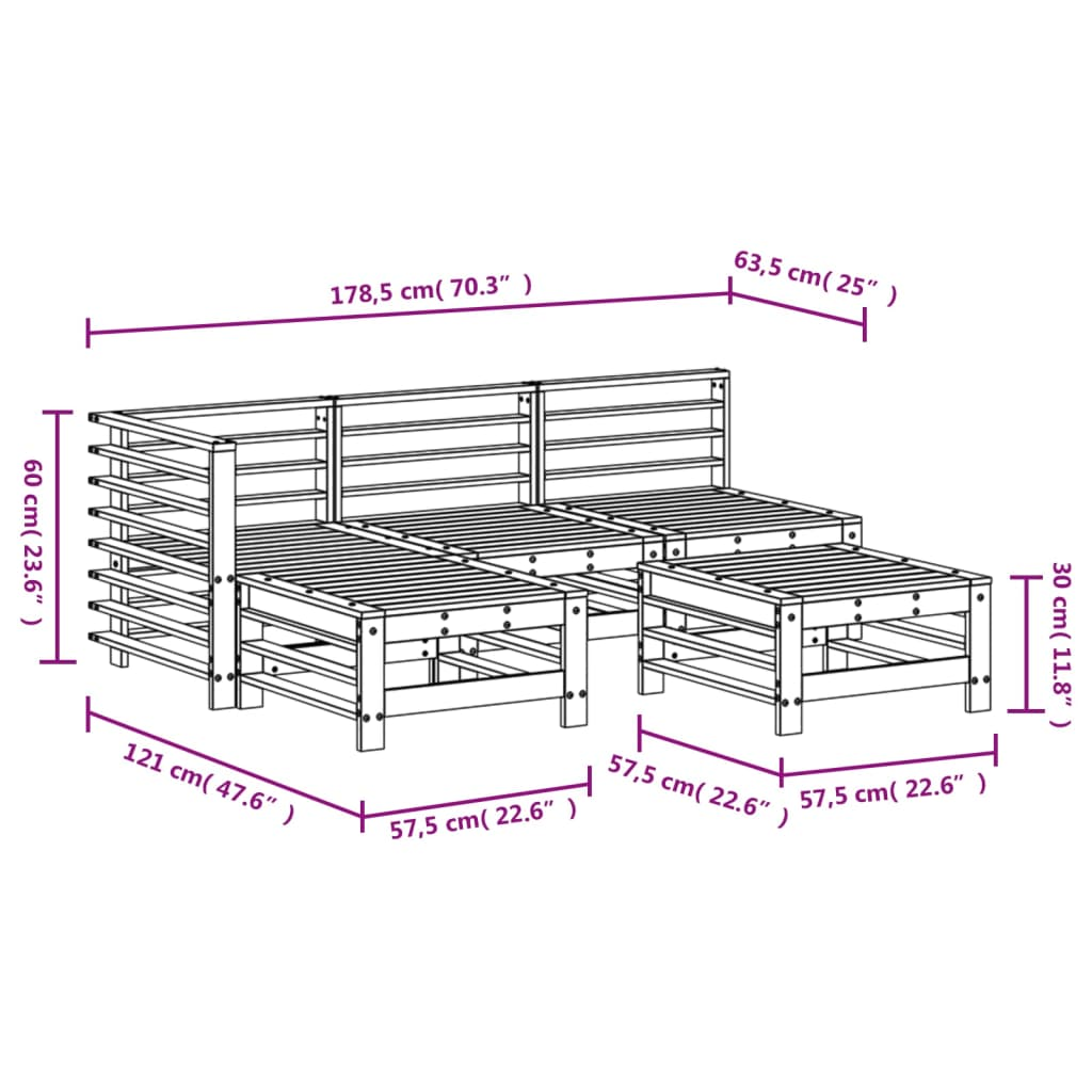 5 Piece Solid Pine Wood Garden Lounge Set White