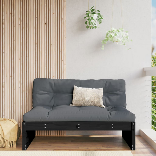  Black Solid Pine Wood Garden Middle Sofa 120x80 cm