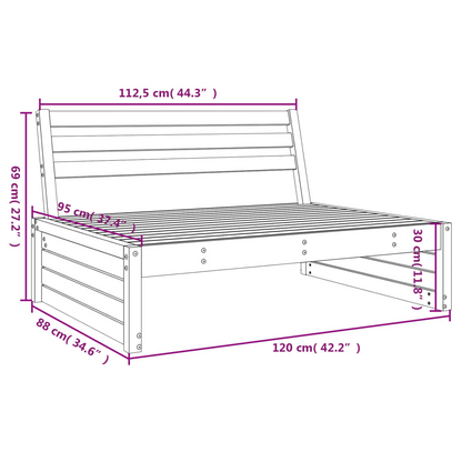  Black Solid Pine Wood Garden Middle Sofa 120x80 cm