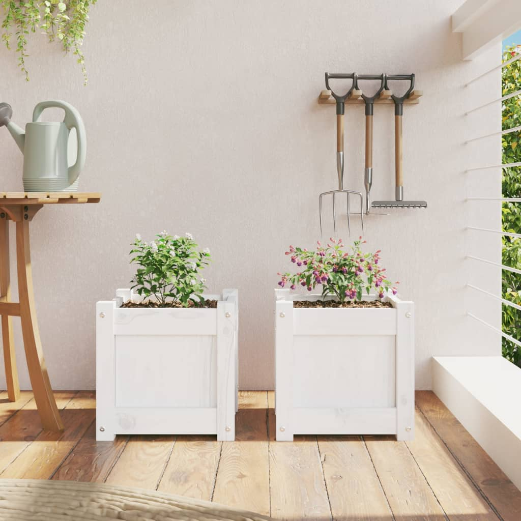 White Solid Pine Garden Planters 