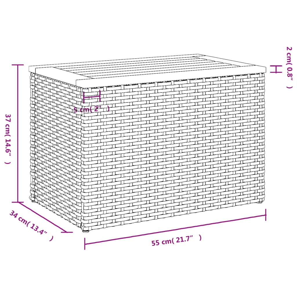 Black Poly Rattan Solid Wood Top Garden Side Tables 2pcs 55x34x37cm