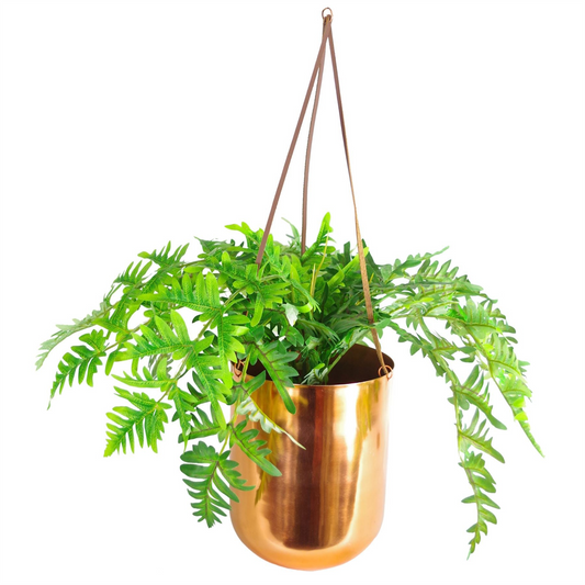 Hanging Copper Planter and Artificial Fern Plant