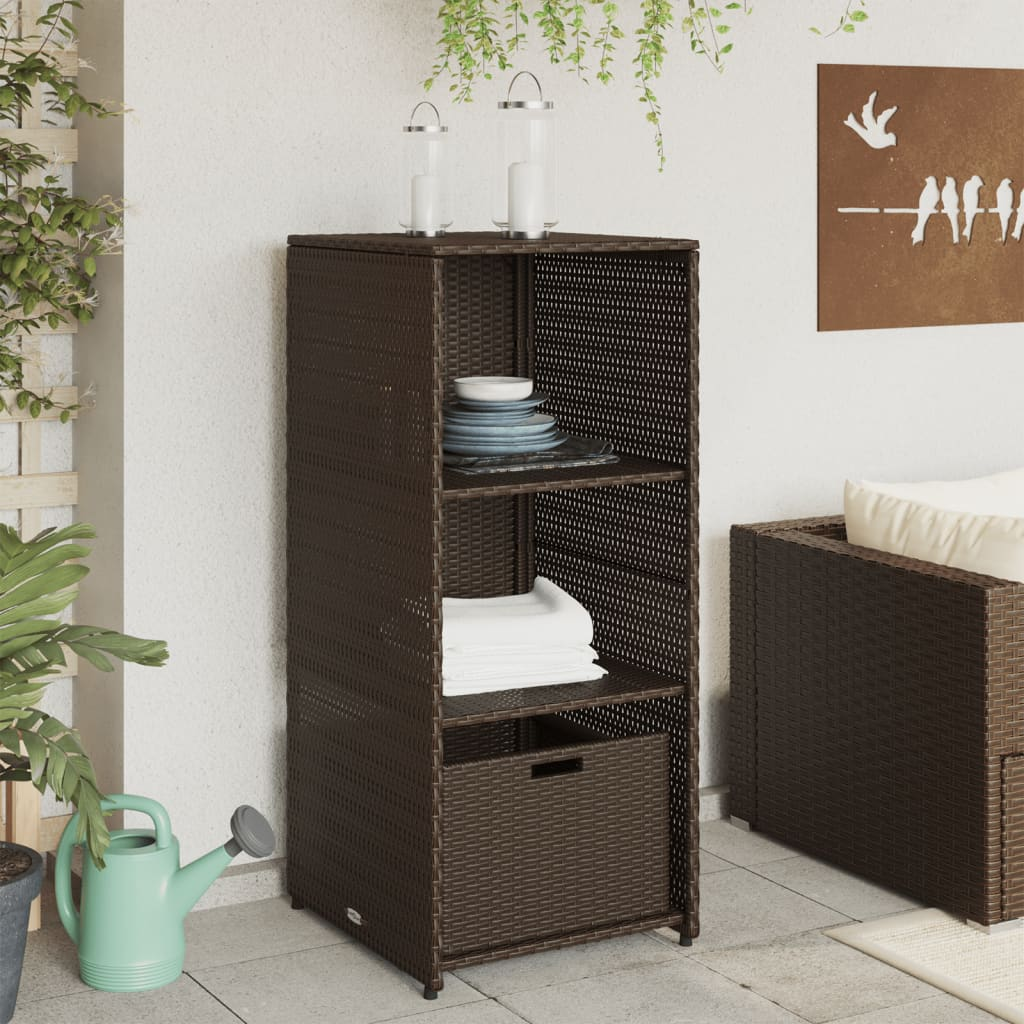 Brown Poly Rattan Garden Storage Cabinet 50x55x115 cm