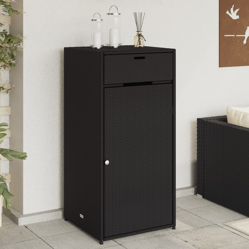 Black Poly Rattan Garden Storage Cabinet 55x55x111 cm