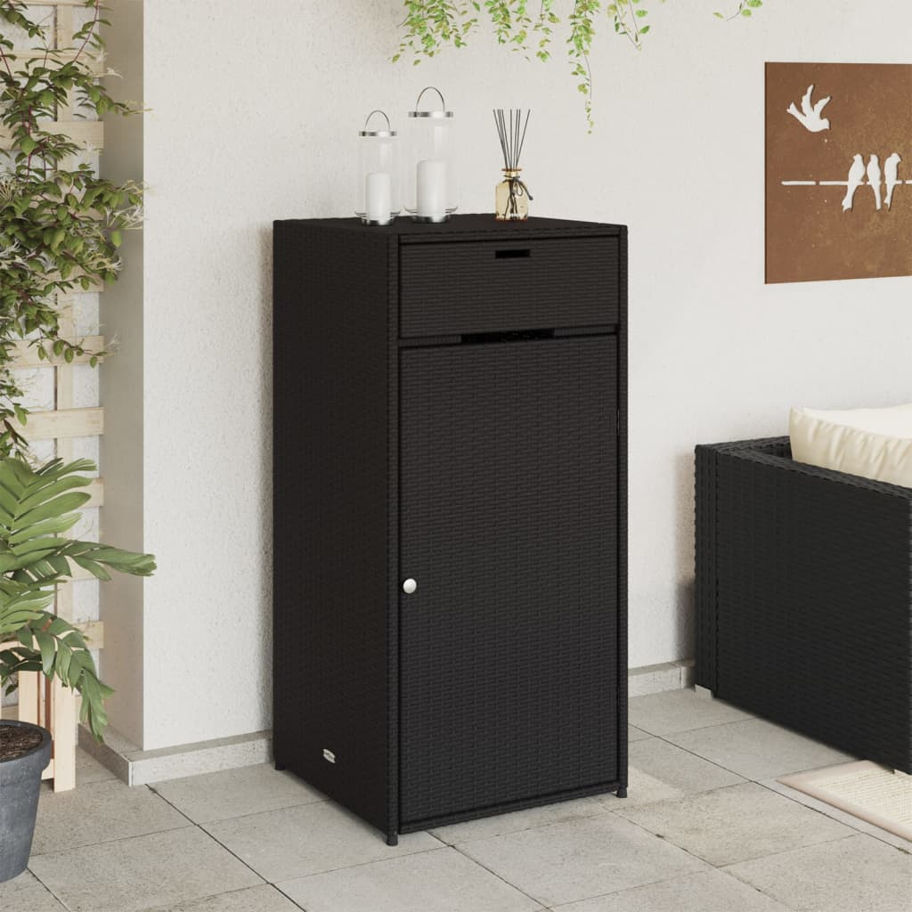 Black Poly Rattan Garden Storage Cabinet 55x55x111 cm