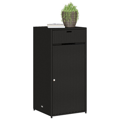 Black Poly Rattan Garden Storage Cabinet 55x55x111 cm