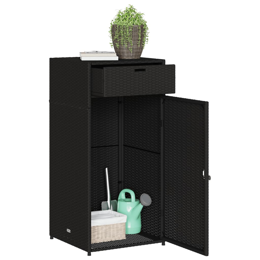 Black Poly Rattan Garden Storage Cabinet 55x55x111 cm