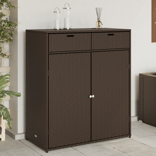  Brown Poly Rattan Garden Storage Cabinet  105x55x113 cm