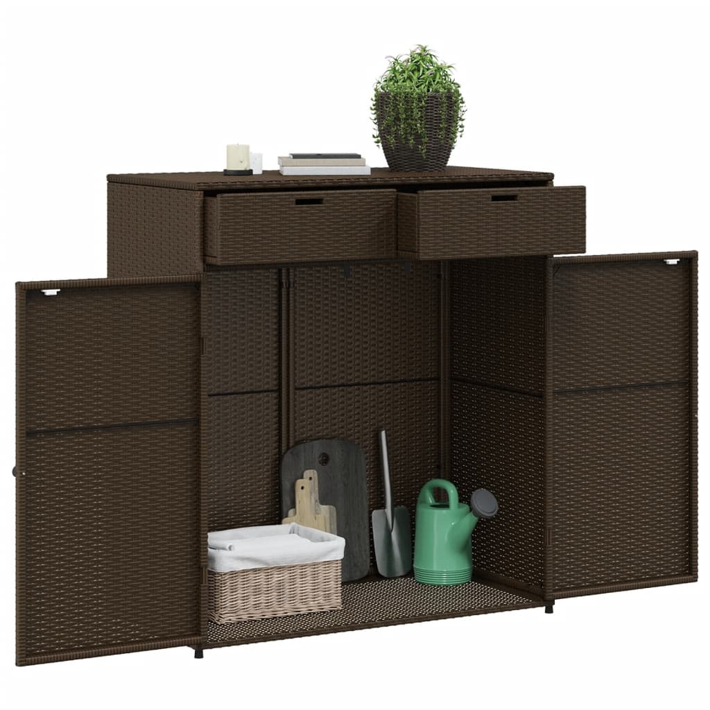  Brown Poly Rattan Garden Storage Cabinet  105x55x113 cm