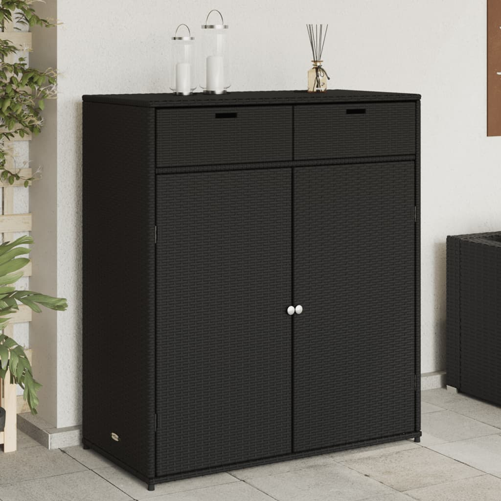  Black Poly Rattan Garden Storage Cabinet 105x55x113 cm