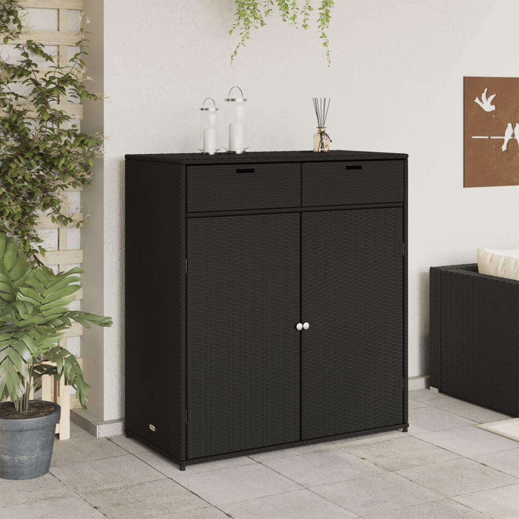  Black Poly Rattan Garden Storage Cabinet 105x55x113 cm