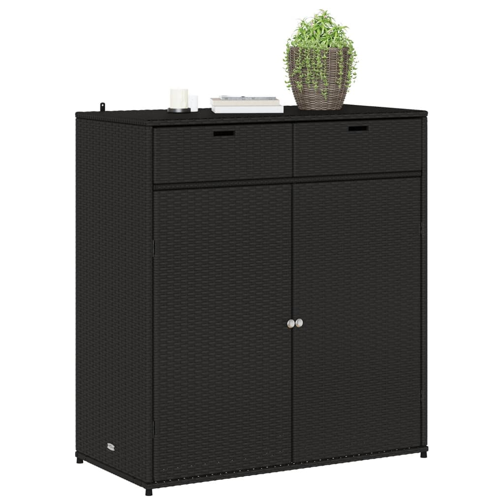  Black Poly Rattan Garden Storage Cabinet 105x55x113 cm