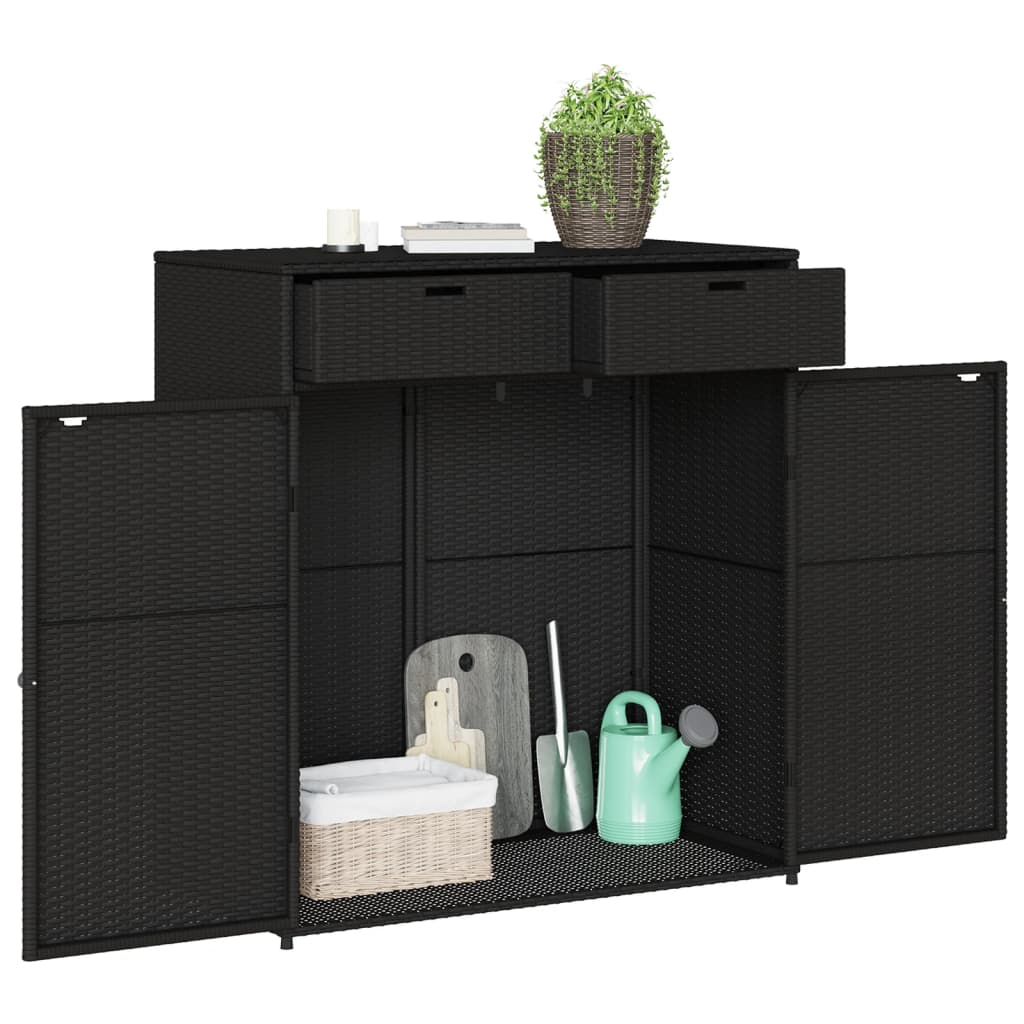  Black Poly Rattan Garden Storage Cabinet 105x55x113 cm