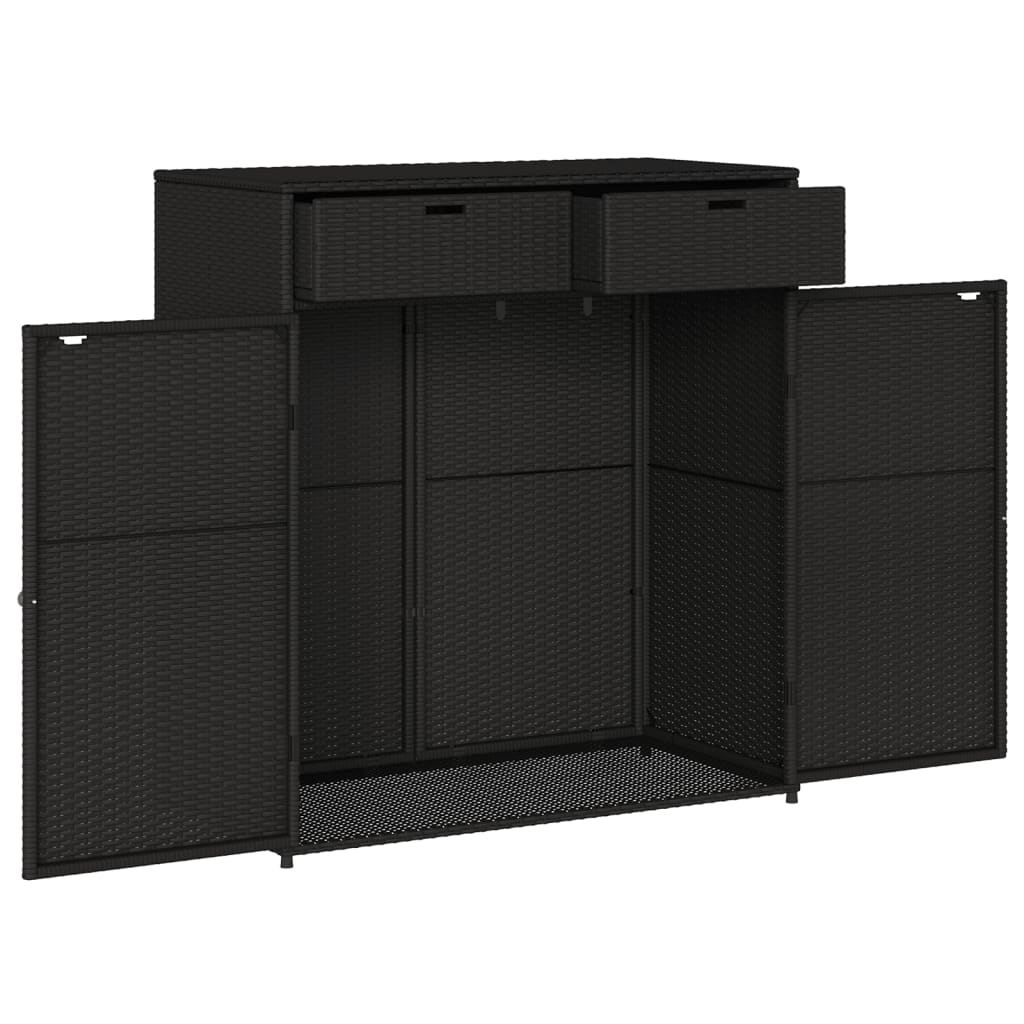  Black Poly Rattan Garden Storage Cabinet 105x55x113 cm