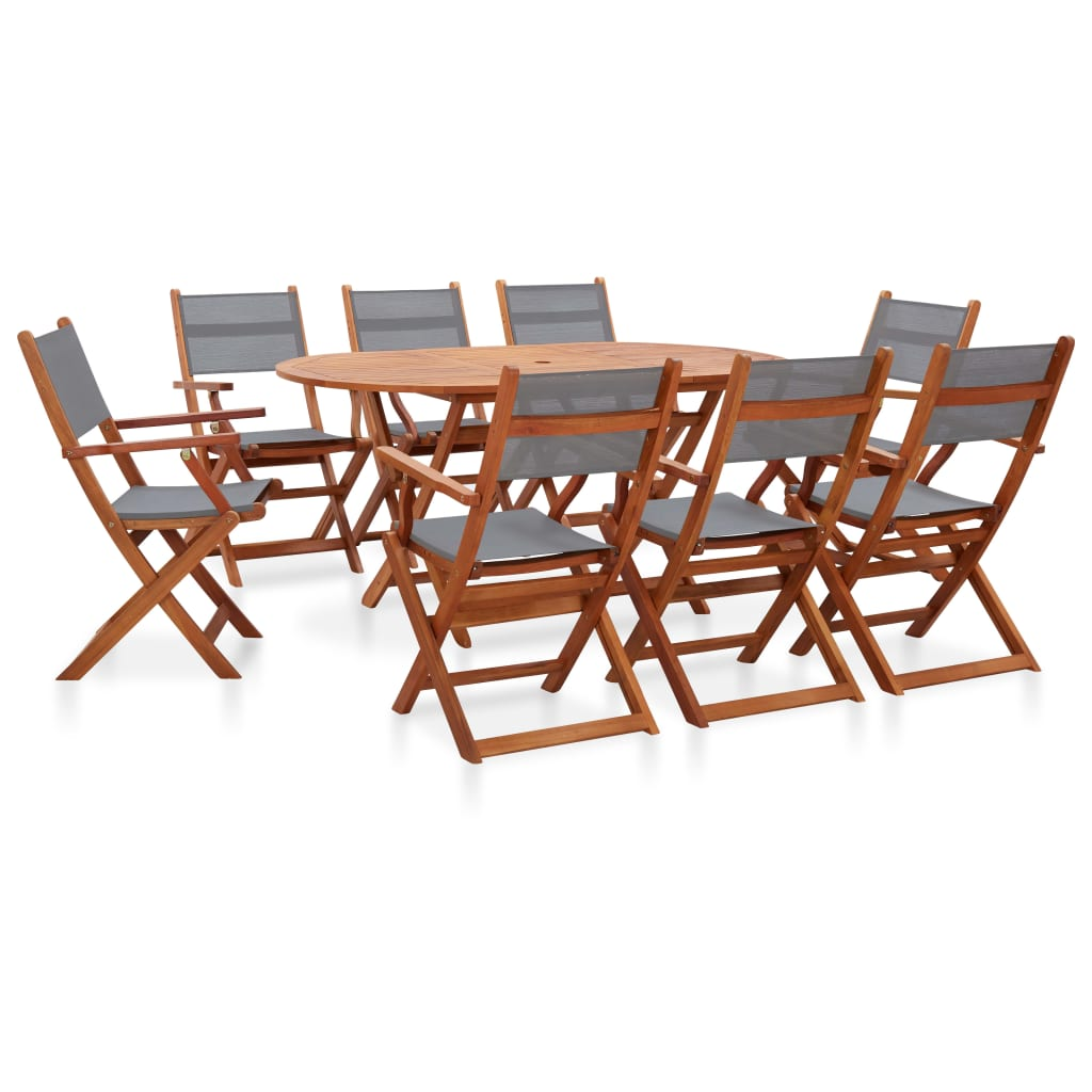 9 Piece Solid Eucalyptus Wood and Textilene Outdoor Dining Set