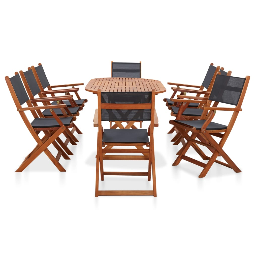 Solid Eucalyptus Wood and Textilene 9 Piece Outdoor Dining Set 