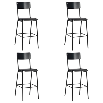 Black Solid Plywood Steel Bar Chairs 4 pcs 