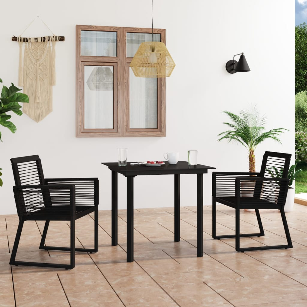 3 Piece Black PVC Rattan Outdoor Dining Set