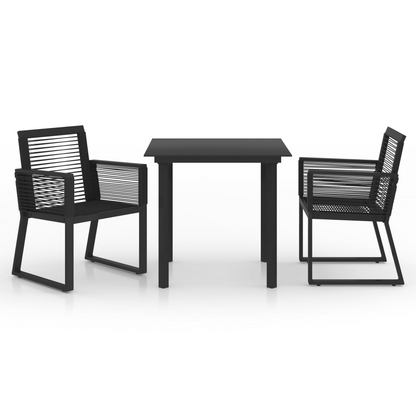 3 Piece Black PVC Rattan Outdoor Dining Set