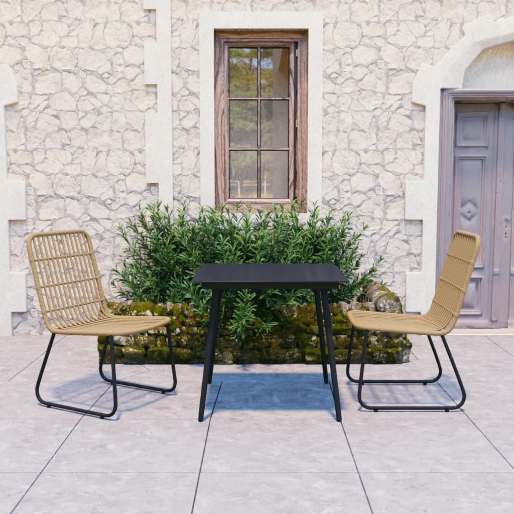 Poly Rattan and Glass 3 Piece Outdoor Dining Set